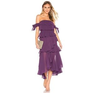 Misa Los Angeles Isadora Purple Off the Shoulder Ruffle Midi Dress Size Large